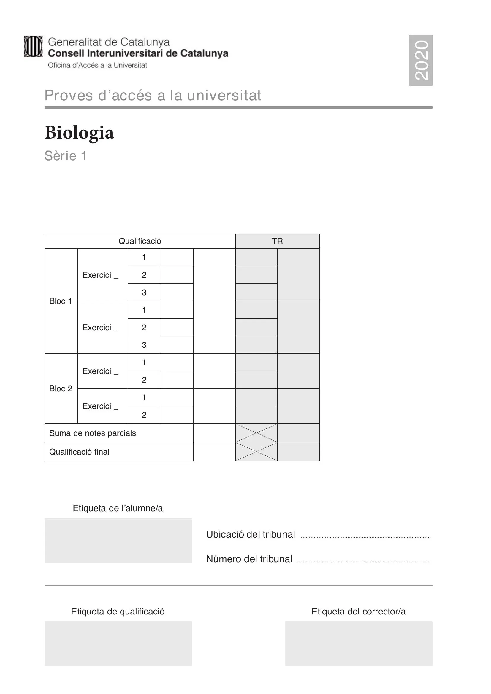 Examen de Biologia Juny 2020