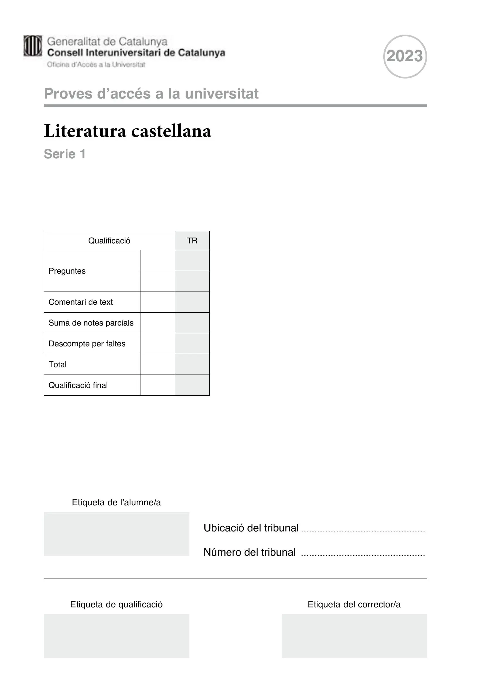 Examen de Literatura Castellana Juny 2023